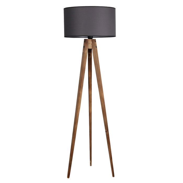 Opviq Lámpara de Pie de Madera con Pantalla de Tela Gris